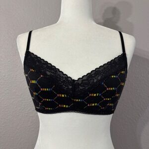 Savage X Fenty Women's Size Medium Black Rainbow Logo Lace Trim Bralette